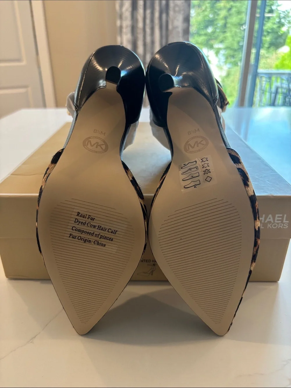 Michael Kors Leopard Print Pointed Toe Ankle-Strap Heels in Natural